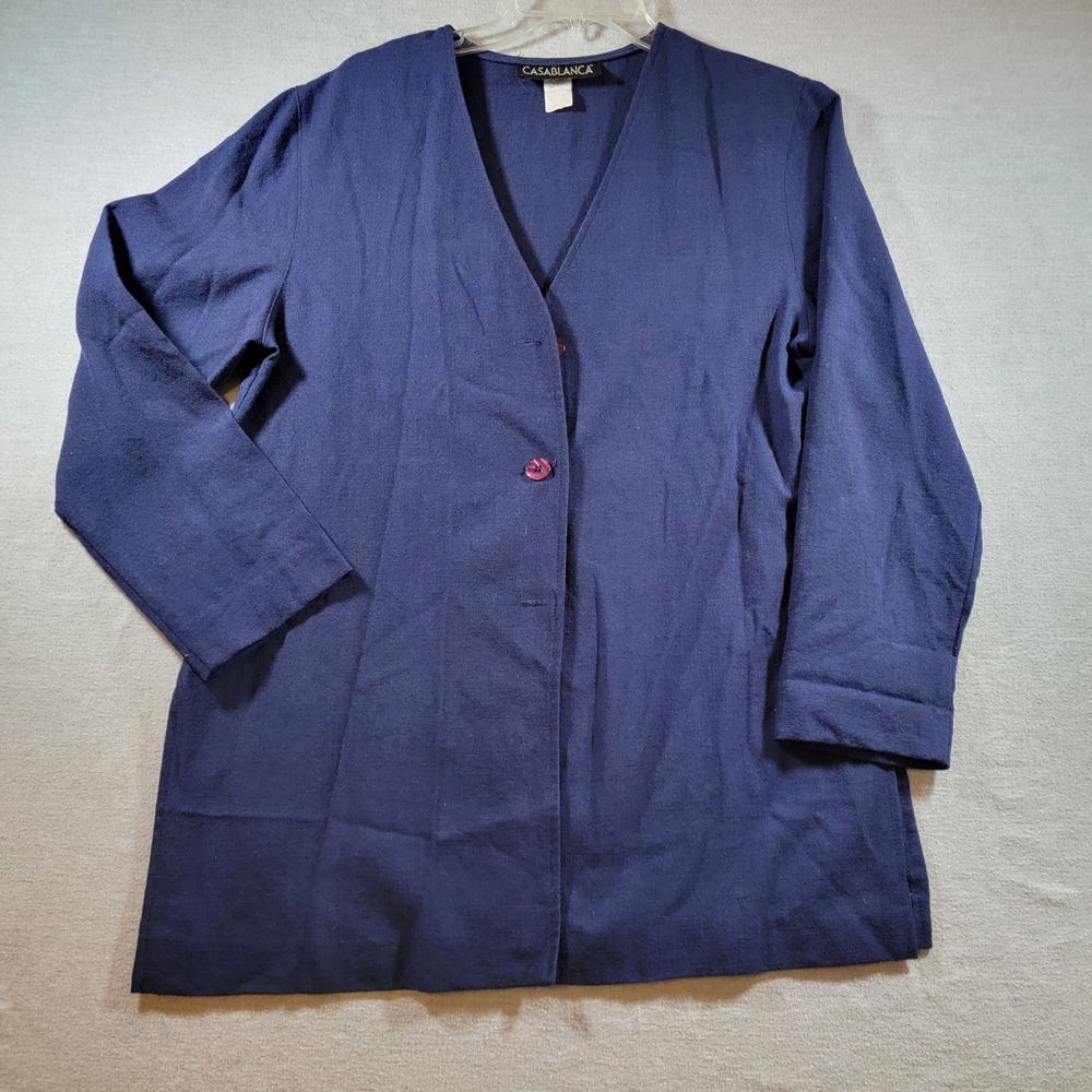 Vintage Casablanca Cardigan Womens XL Blue Excellent Button Up Side Slit 41106